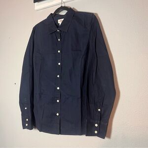 J. Crew Haberdashery Button Up Shirt Blouse Navy Blue Size Large Stretch